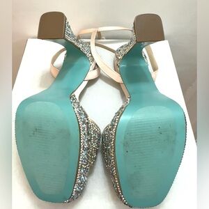 Betsy Johnson Blue Crystal Embellished Flared Platform Sandals